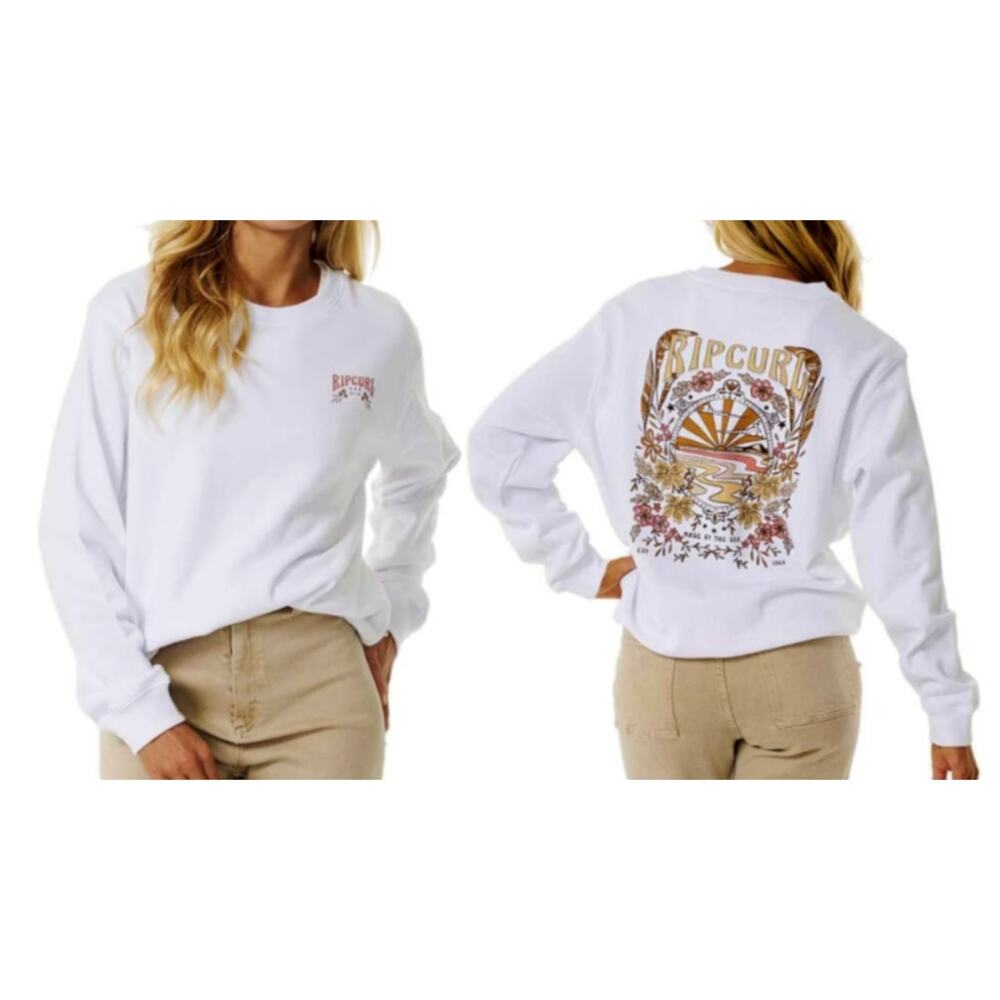 Ripcurl Riptide Relaxed Crew Neck Sweatshirt, Optical White Women's Small NWT